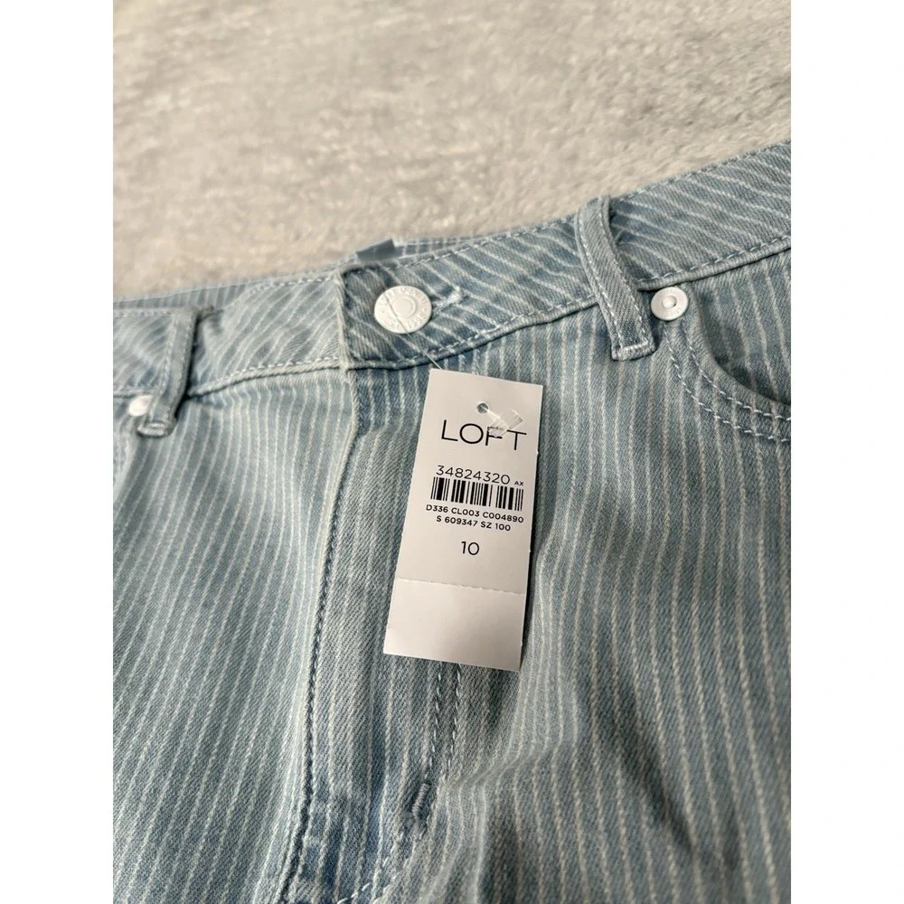 New Loft Denim‎ Blue Striped A Line Americana Skirt Size 10 Bottom Stretch